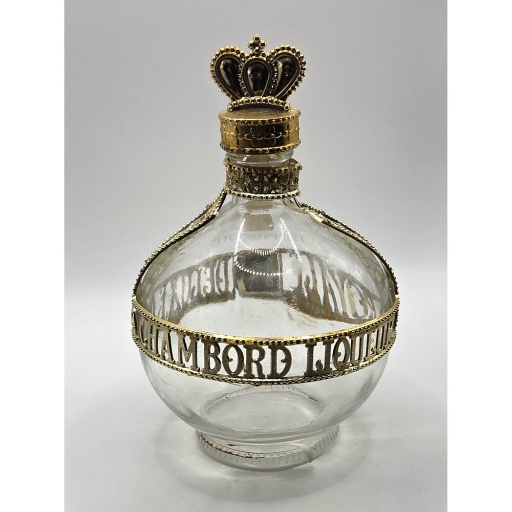 VTG Chambord Liqueur Royale Deluxe Empty Bottle Crown Cap Gold Filigree 750ml